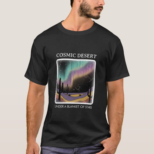 Cosmic Desert Aurora • Retro Western Night Sky T-Shirt (Front)
