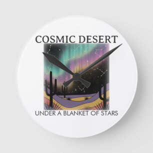 Cosmic Desert Aurora • Western Retro (NO NUMBERS) Round Clock