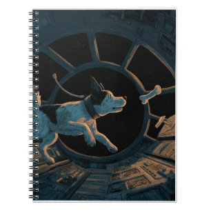 Cosmic Dog Chasing Bone in Space Notebook
