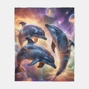 Cosmic Dolphins and Jellyfish in Space Fleece Blanket