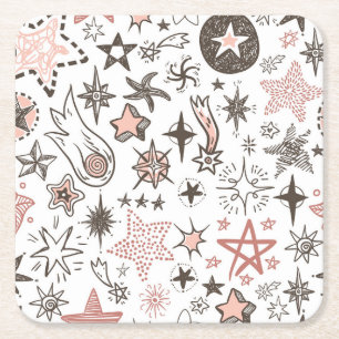 Cosmic Doodles: Stars and Comets Square Paper Coaster
