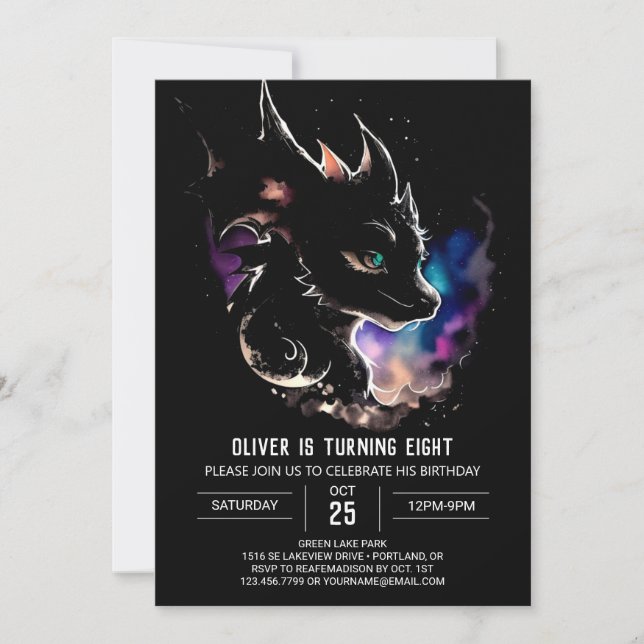 Cosmic Dragon Fantasy Birthday Invitation (Front)