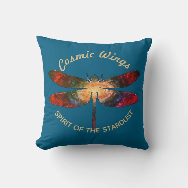 Cosmic Dragonfly • Galaxy Wings & Nebula Trails Cushion (Front)