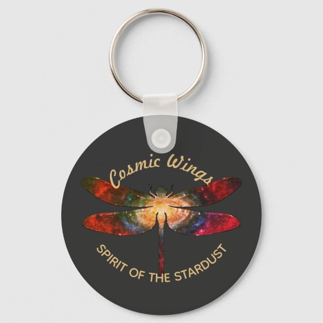 Cosmic Dragonfly • Galaxy Wings & Nebula Trails Key Ring (Front)