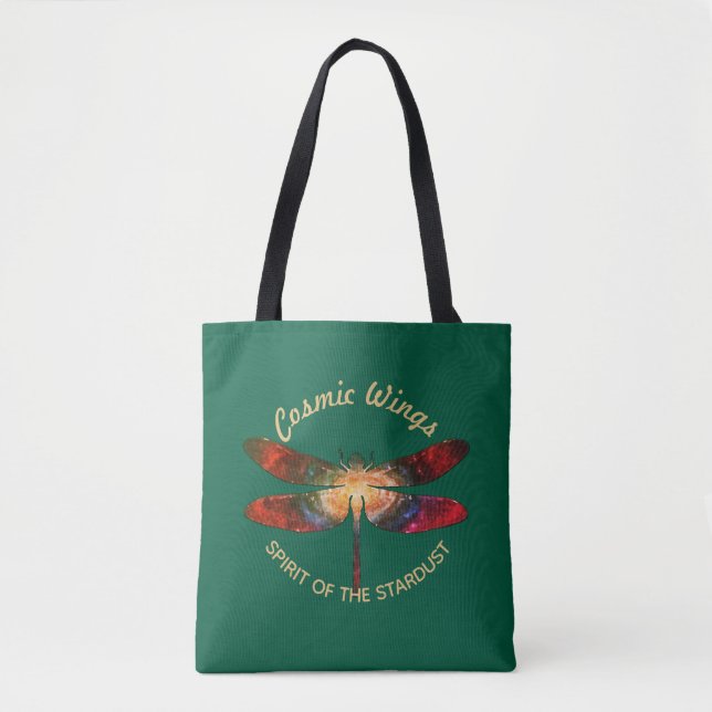 Cosmic Dragonfly • Galaxy Wings & Nebula Trails Tote Bag (Front)