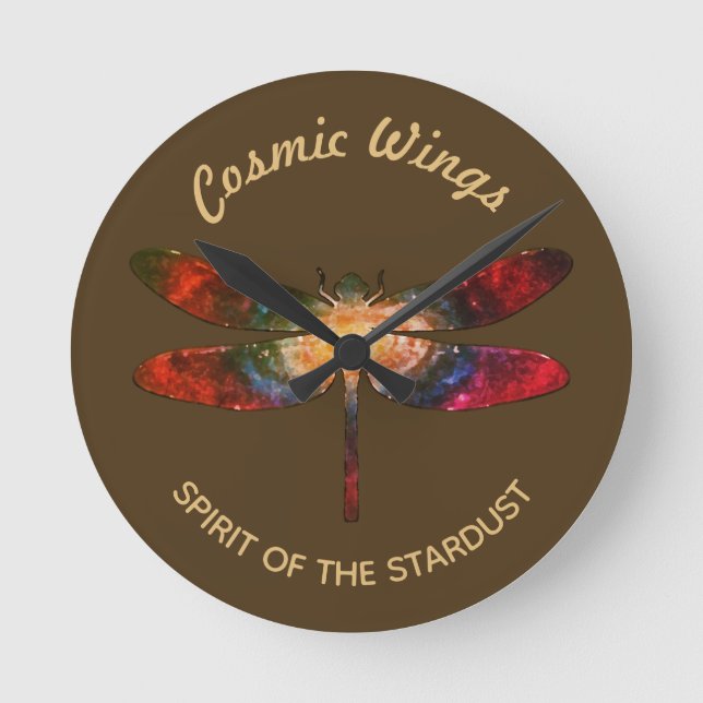 Cosmic Dragonfly • Galaxy Wings (NO NUMBERS) Round Clock (Front)