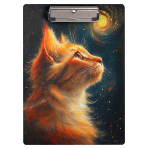 Cosmic Dreamer Ginger Cat Stargazing Clipboard