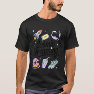 Cosmic Dreaming Space Cat Moon Rocket Stars Orbit T-Shirt