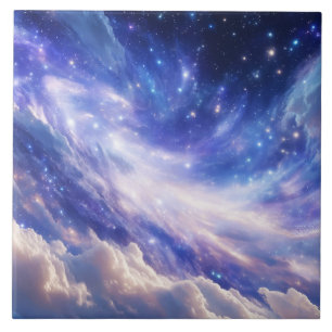 Cosmic Dreamscape: Swirling Nebula & Starry Night Ceramic Tile