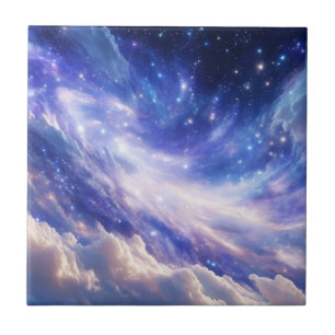 Cosmic Dreamscape: Swirling Nebula & Starry Night Ceramic Tile