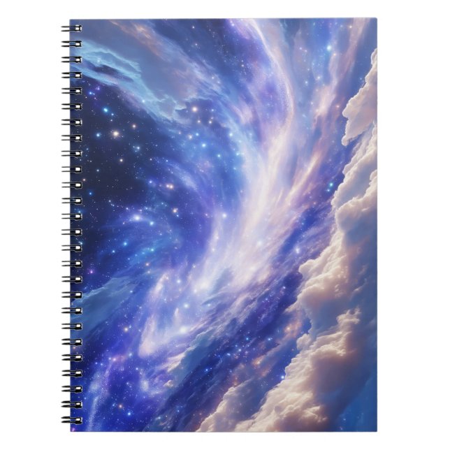 Cosmic Dreamscape: Swirling Nebula & Starry Night Notebook (Front)