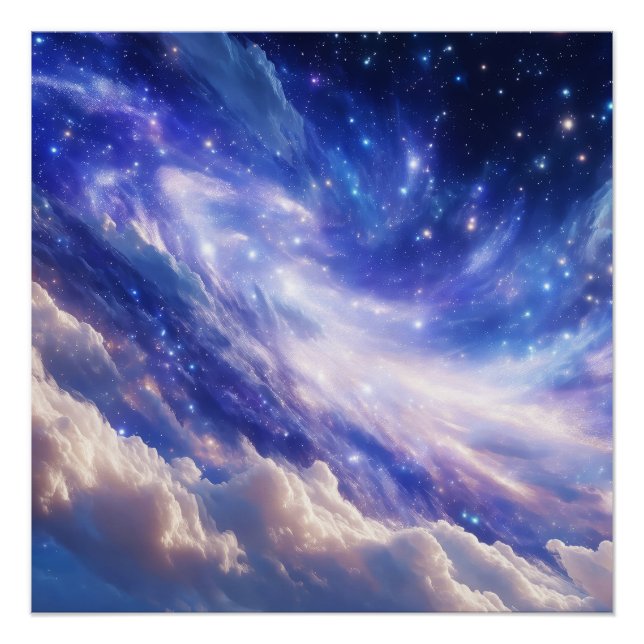 Cosmic Dreamscape: Swirling Nebula & Starry Night Poster (Front)
