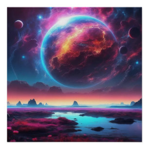 Cosmic Dreamscape with Fiery Planet Poster