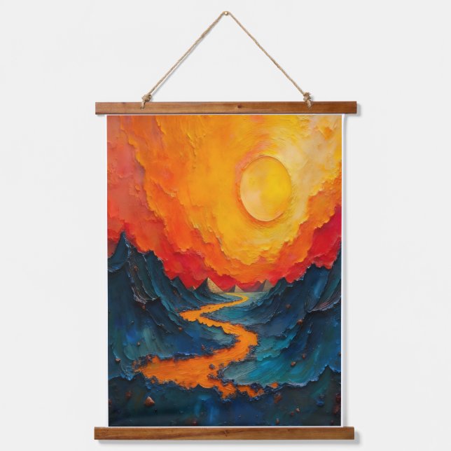 Cosmic Drift — Abstract Gold & Teal Canvas Art Hanging Tapestry (Front)