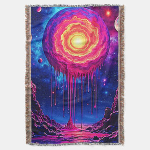 Cosmic Dripping Planet Art Throw Blanket