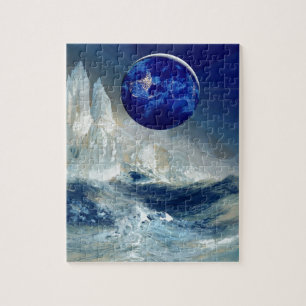 Cosmic Earth at Night and Thomas Moran Iceberg Jigsaw Puzzle