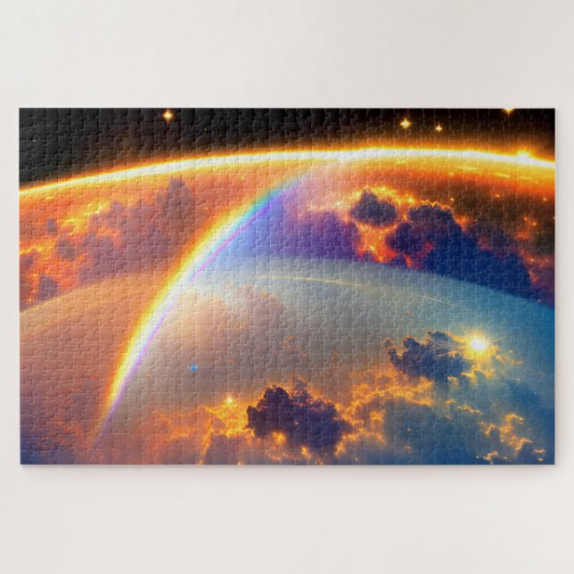Cosmic Earth Dimensions with Rainbows and Stars Jigsaw Puzzle (Horizontal)