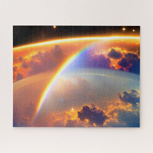 Cosmic Earth Dimensions with Stars and Rainbows Jigsaw Puzzle (Horizontal)