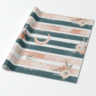 Cosmic Earth Tone Stripe with Tribal Moon Wrapping Paper