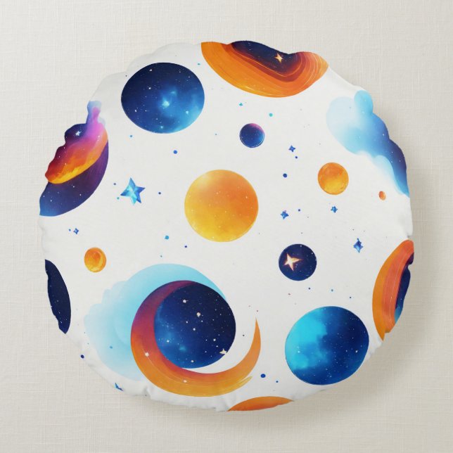 Cosmic Elegance: Minimal Blue Fire Galaxy Stars Lo Round Cushion (Front)