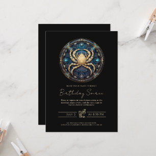 Cosmic Elegant Crab Zodiac Sign Black Gold Cancer Invitation