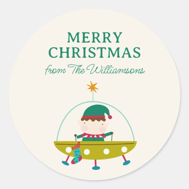 Cosmic Elf Space Christmas Holiday Personalized  Classic Round Sticker (Front)