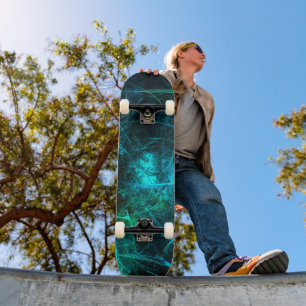 Cosmic Emerald Abstract Fractal Skateboard Deck