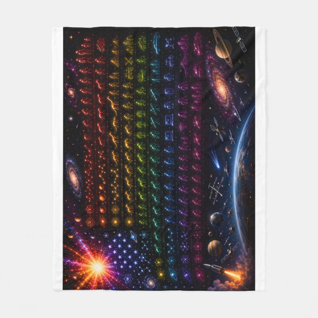 Cosmic Evolution American Flag | Big Bang to Human Fleece Blanket (Front)