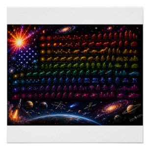 Cosmic Evolution American Flag Big Bang to Human Poster