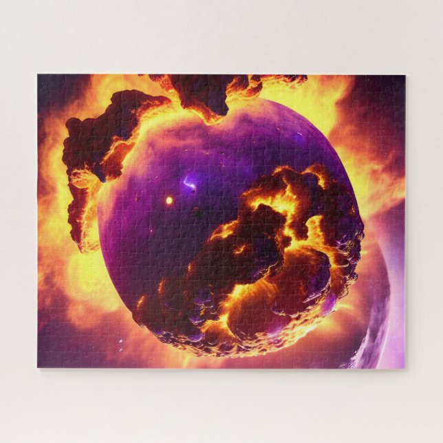 Cosmic Explosive Fires Orange and Purple Nebula Jigsaw Puzzle (Horizontal)
