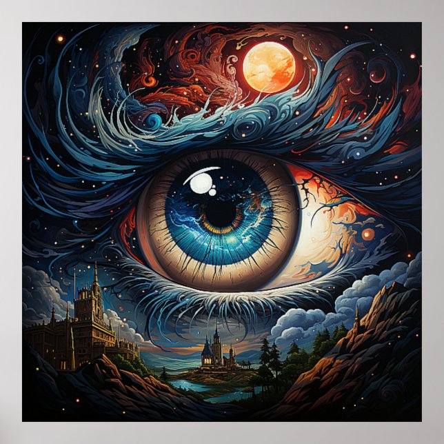 Cosmic Eye with a Castle and Red Sun Poster (Front)