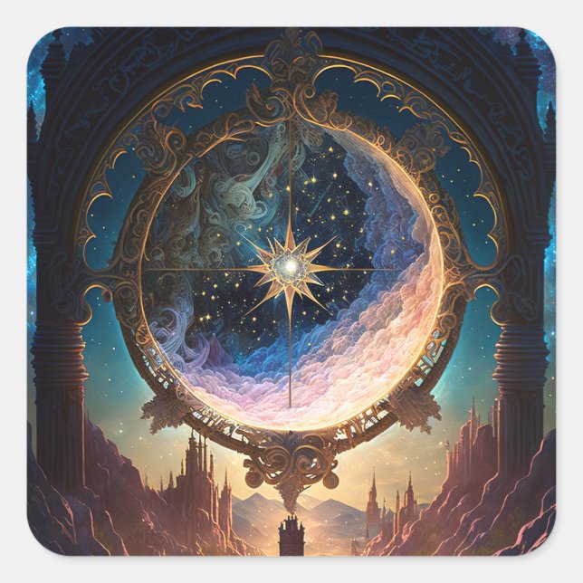 Cosmic Fantasy Space Landscape Square Sticker (Front)