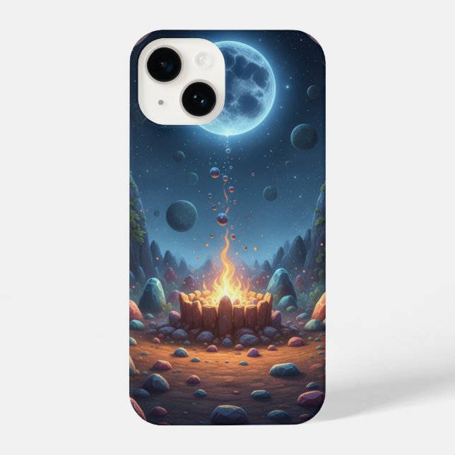 Cosmic Fire & Magic Moon Fantasy Art Phone Case (Back)