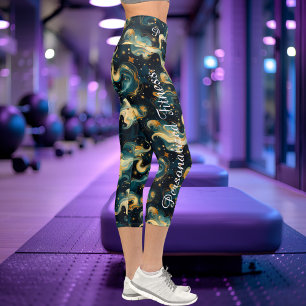 Cosmic Fitness: Abstract Pattern in Dark Tones Capri Leggings