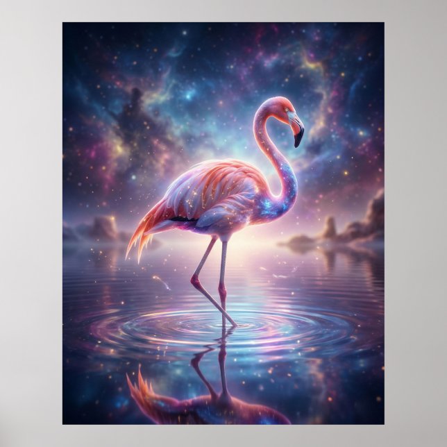 Cosmic Flamingo Lagoon Glow Poster (Front)