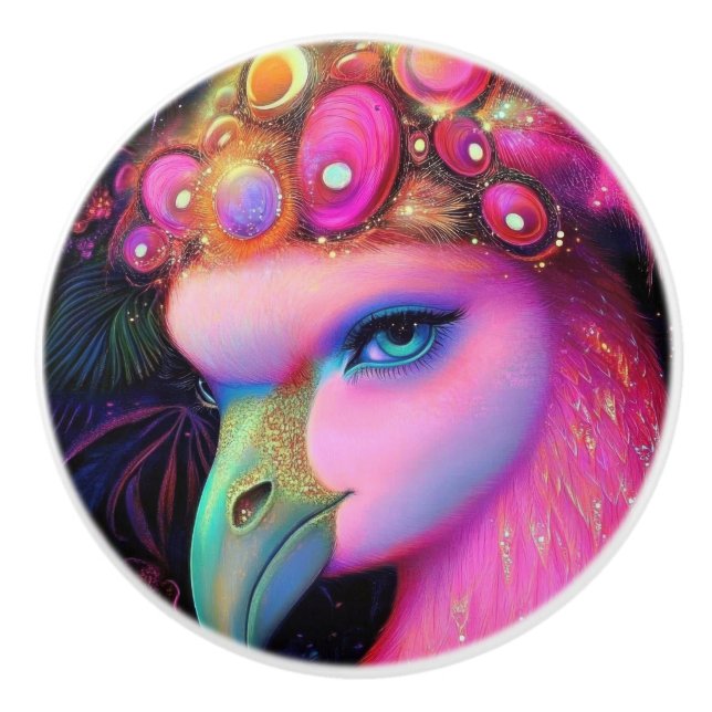 Cosmic Flamingo Queen Ceramic Knob (Front)