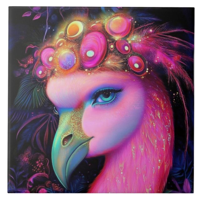 Cosmic Flamingo Queen Ceramic Tile (Front)