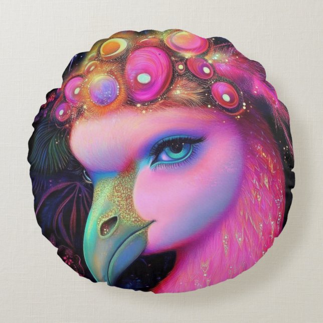 Cosmic Flamingo Queen Round Cushion (Front)