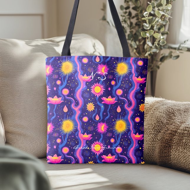 Cosmic Floral Pattern – Celestial Botanical Art Tote Bag (Creator Uploaded)