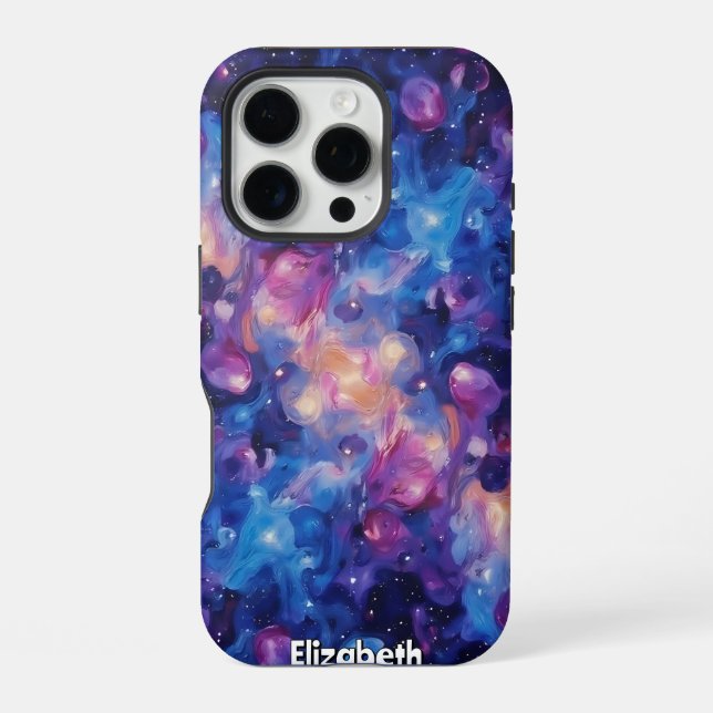 Cosmic Flow: Planets and Nebula iPhone Case (Back)