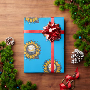 Cosmic Flower Blue Wrapping Paper