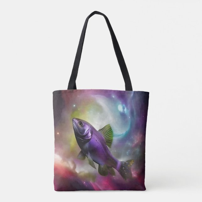 Cosmic Flying Fish AI Fantasy Digital Art Print  Tote Bag (Back)