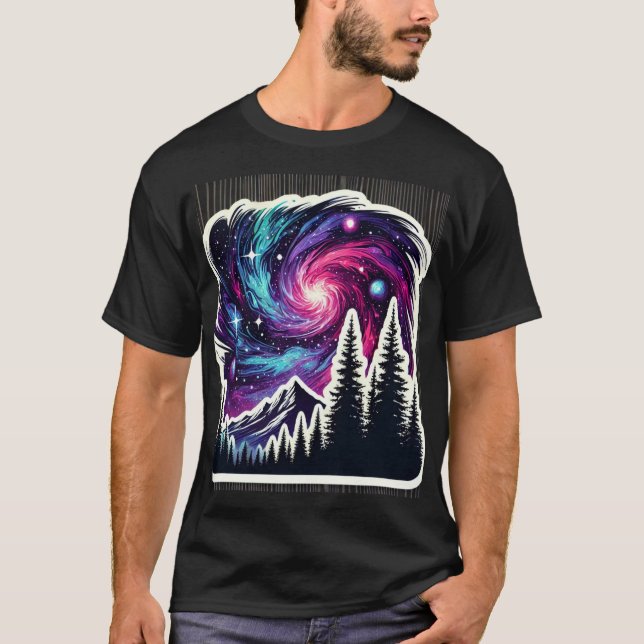 Cosmic Forest: Galaxy Meets Nature T-Shirt (Front)