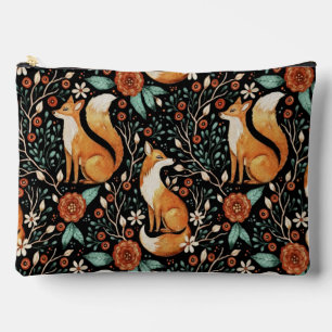 Cosmic Fox and Crescent Moons Accessory Pouch