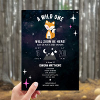 Cosmic Fox Wild One Pink Girl Baby Shower