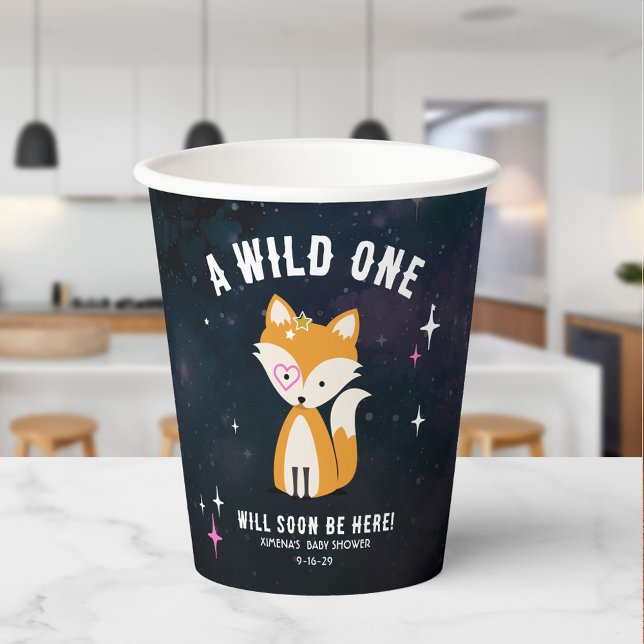 Cosmic Fox Wild One Pink Girl Baby Shower Paper Cups (Creator Uploaded)