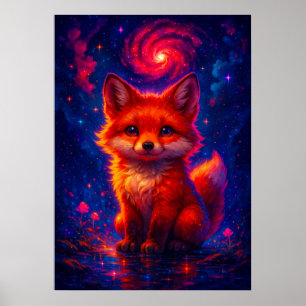 Cosmic Fox with Galaxy Sky Fantasy Animal Poster