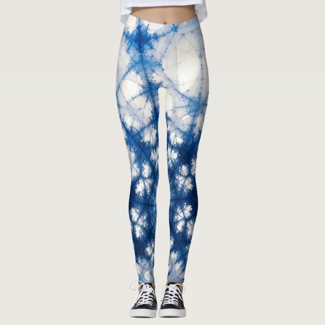 Cosmic Fractal Energy Art | Blue Geometric Abstrac Leggings (Front)