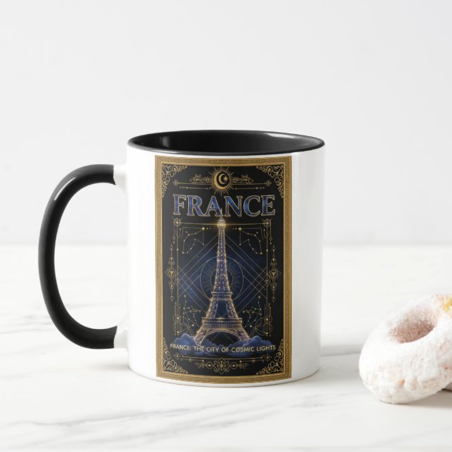 Cosmic France Eiffel Tower Celestial Art Mug (With Donut)