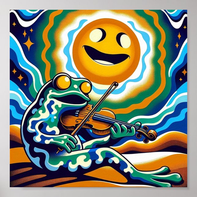 Cosmic Frog Musician: Psychedelic Serenade Art Poster (Front)